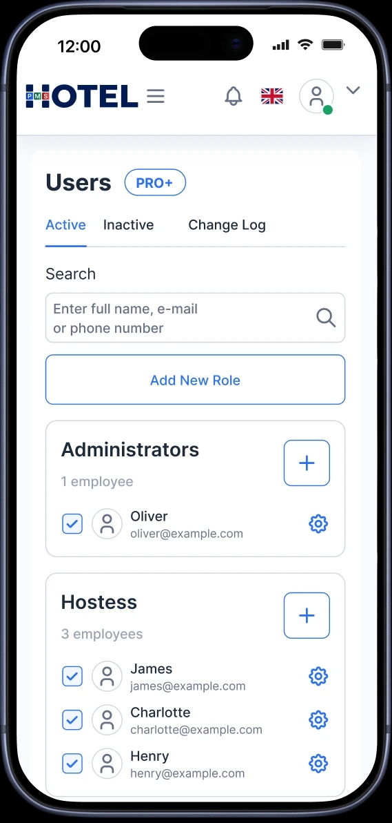 The Users section in HotelPMS